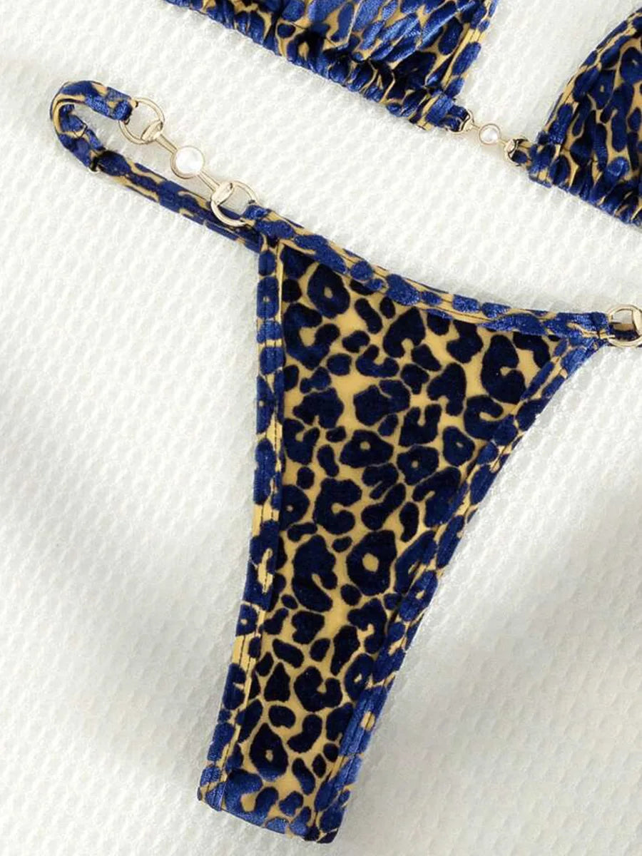 Low Rise Sheer Velvet Leopard Print Micro Thong G-string Panty