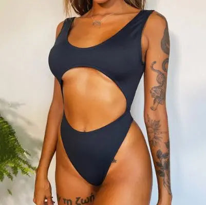 Spicy Island Underboob Cut Out Swimsuit  Sunset and Swim Black S 