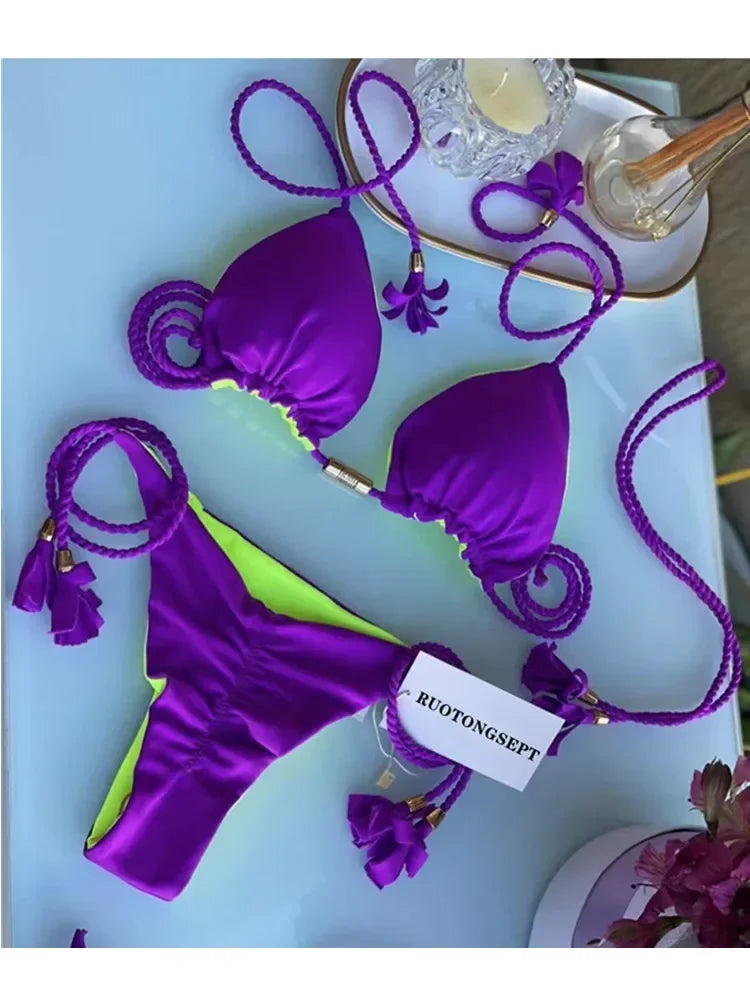 Harper Triangle Bikini Set  Sunset and Swim Purple M 