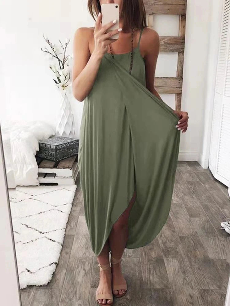 Effortless Flow Slit Maxi Dress Sunset and Swim Army Green S