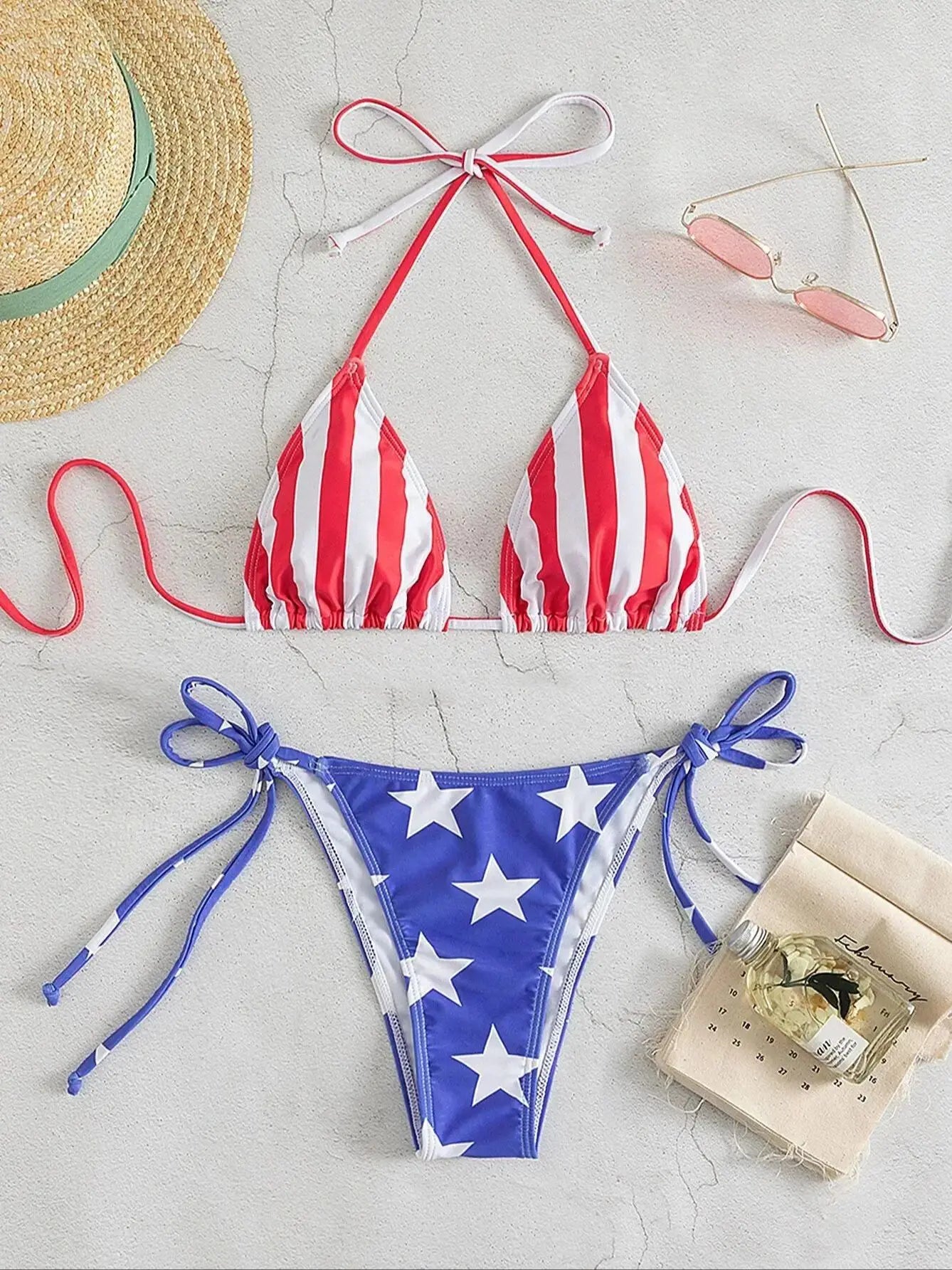 Liberty Love USA Flag Bikini Sunset and Swim Red/White/Blue S 