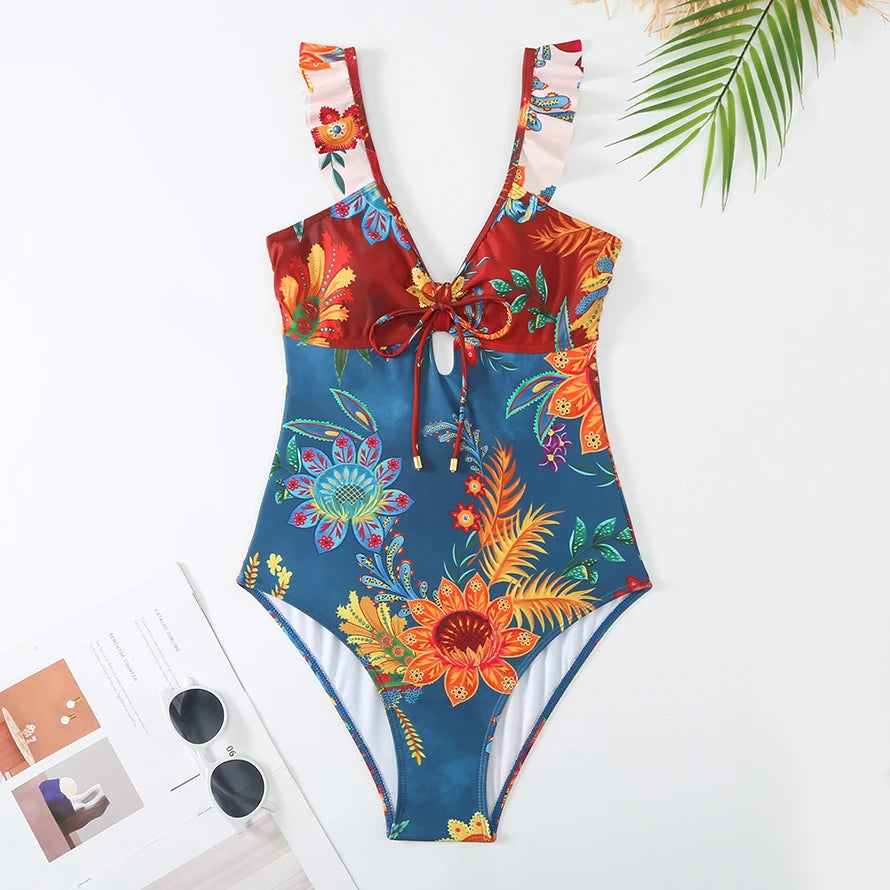 Tropical Oasis Full Coverage One-Piece Swimsuit Sunset and Swim   