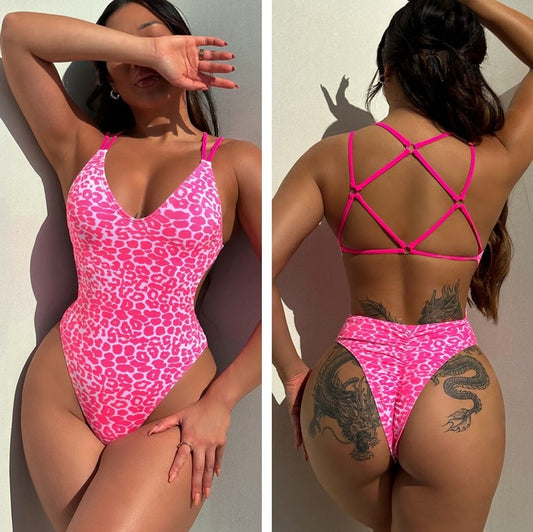 Bahamas Backless Strappy Thong Swimsuit  Sunset and Swim Pink2 S 