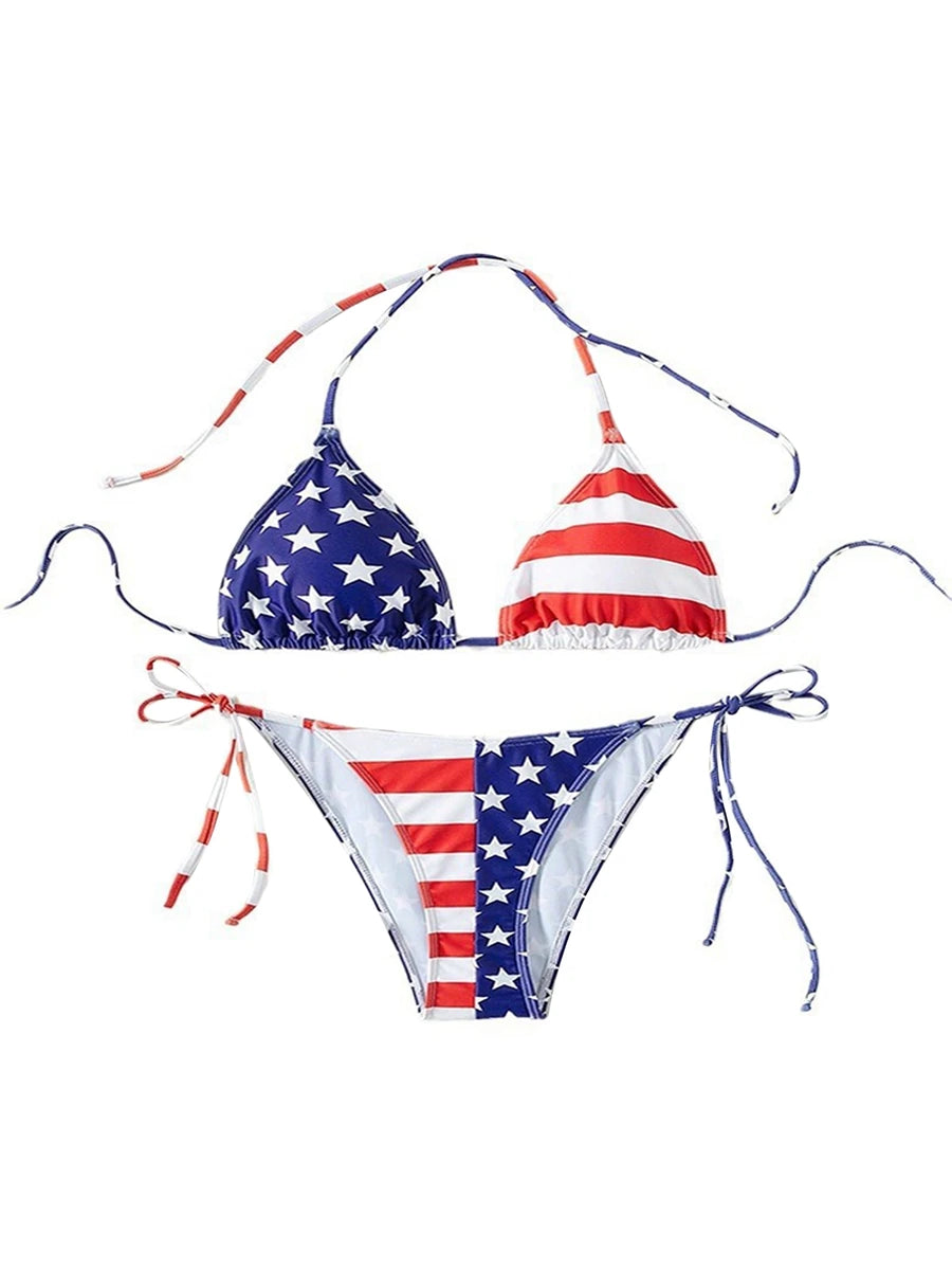 Starlet Stripes American Flag Bikini Sunset and Swim Red/White/Blue XL 
