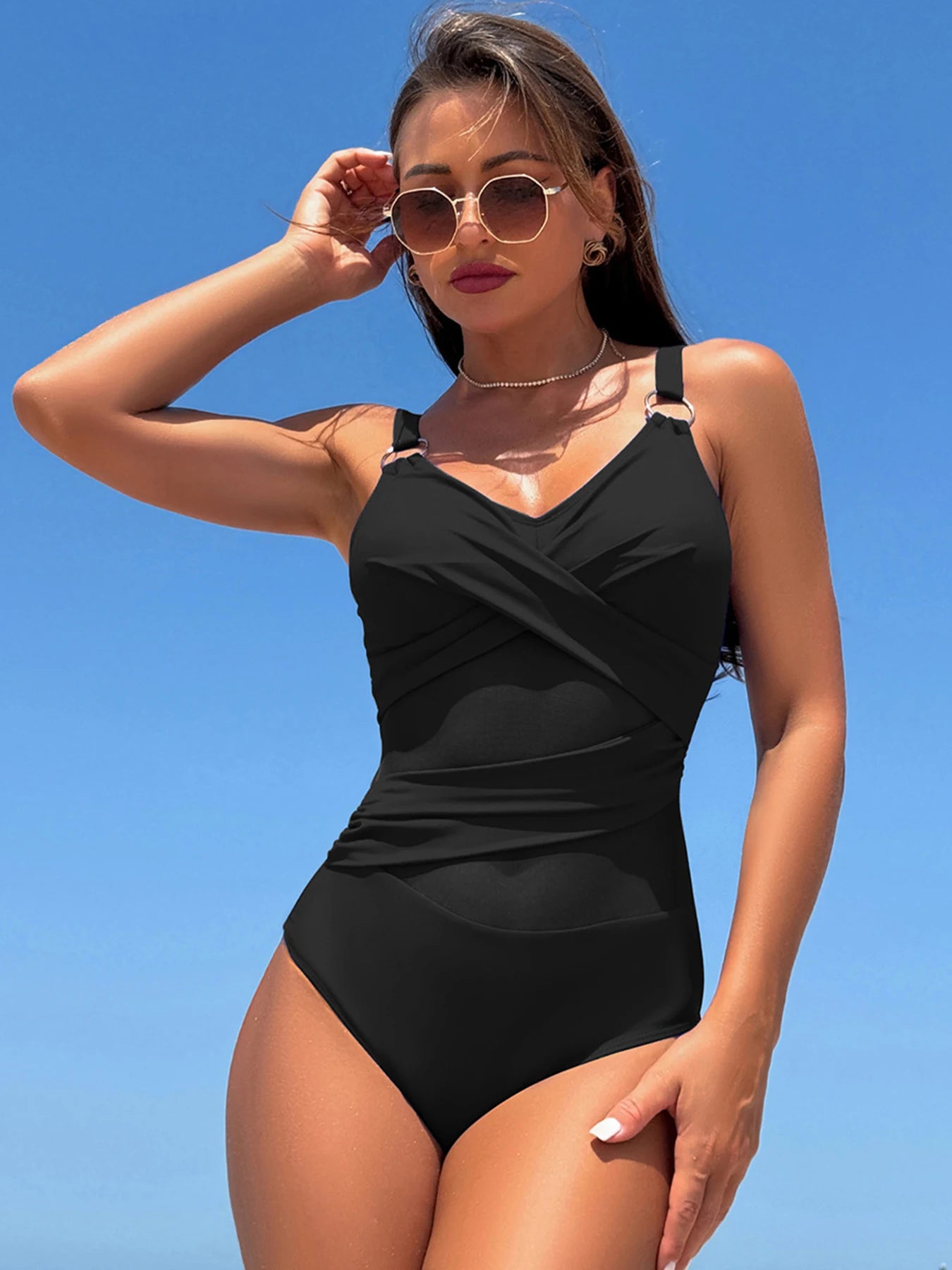 Ocean Breeze Goddess Mesh Detail Swimsuit Sunset and Swim Black M 