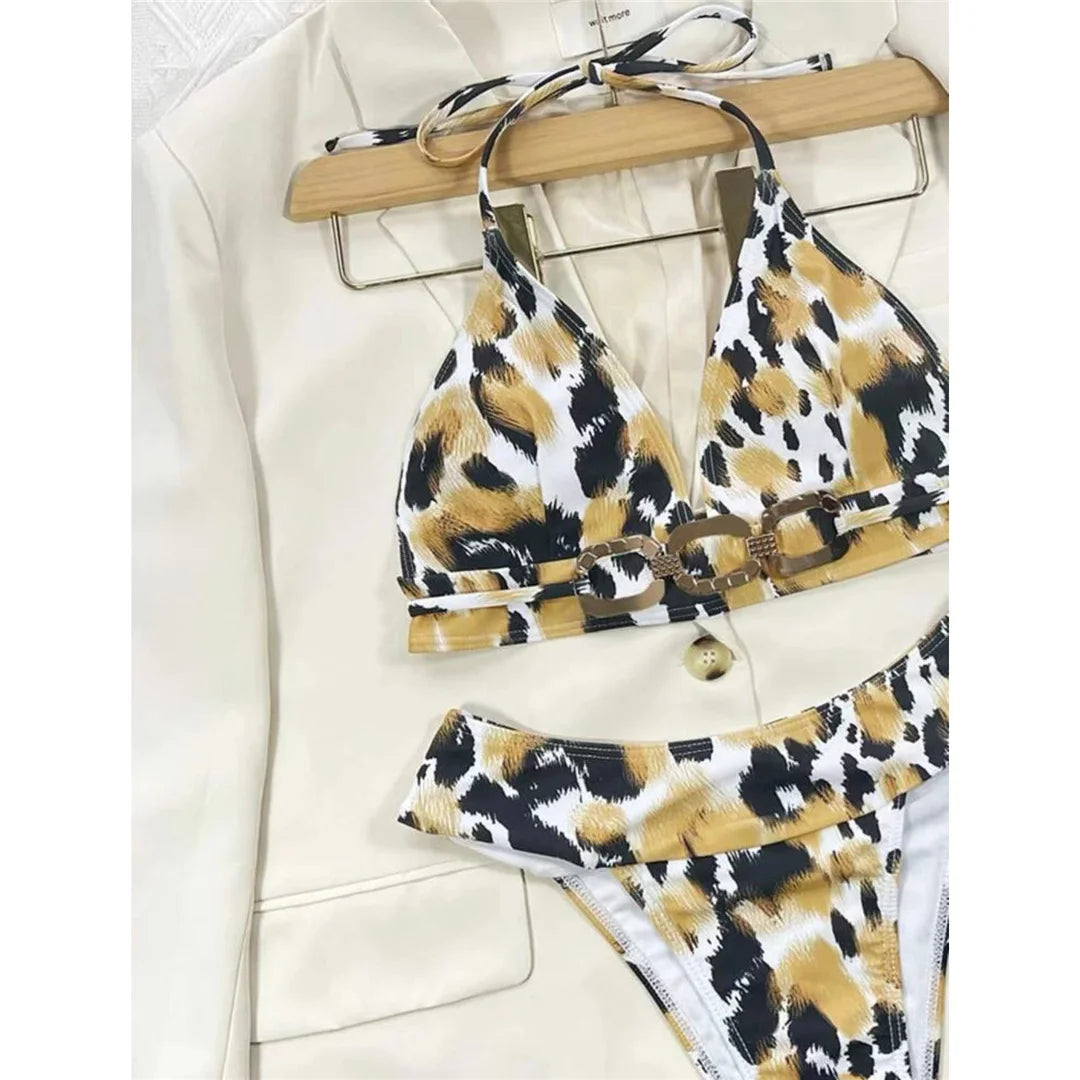 Golden Leopard Halter Bikini Sunset and Swim   