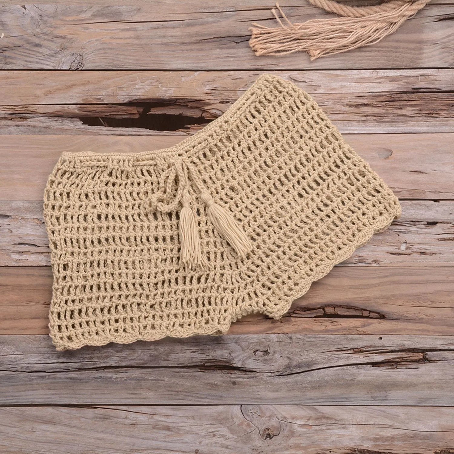 Tropical Dreamweaver Crochet Shorts Sunset and Swim Beige L 