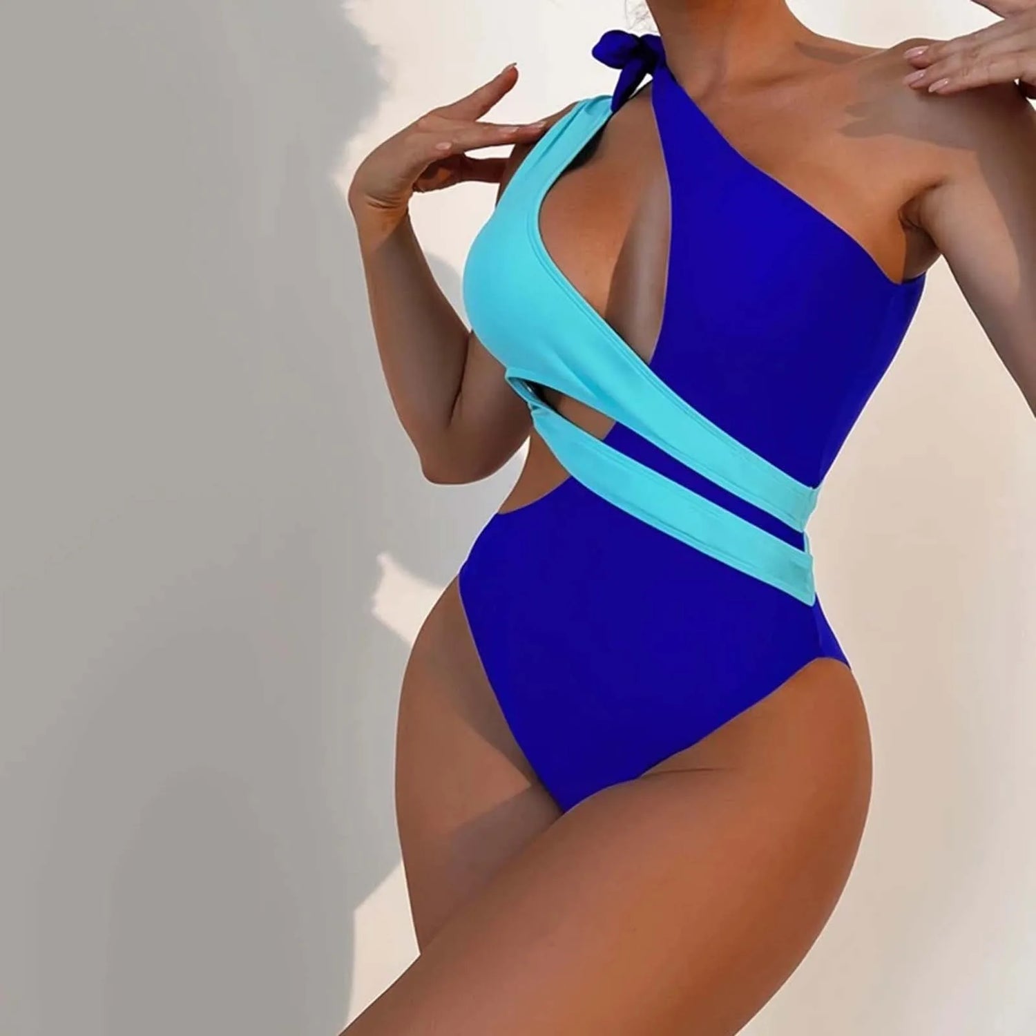 Resort Bow Strap One Shoulder Swimsuit Sunset and Swim Blue XL 