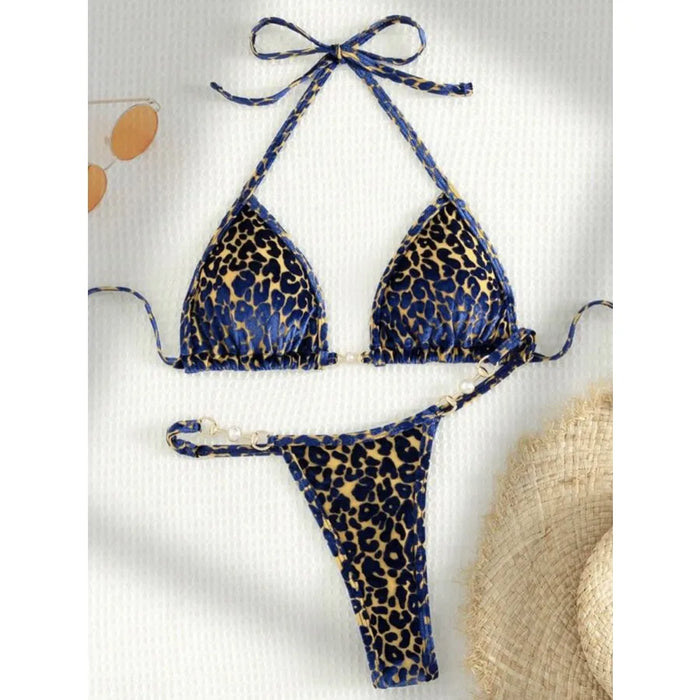 Thong Bikini Set Near Mewire-free Leopard Print Thong Bikini Set