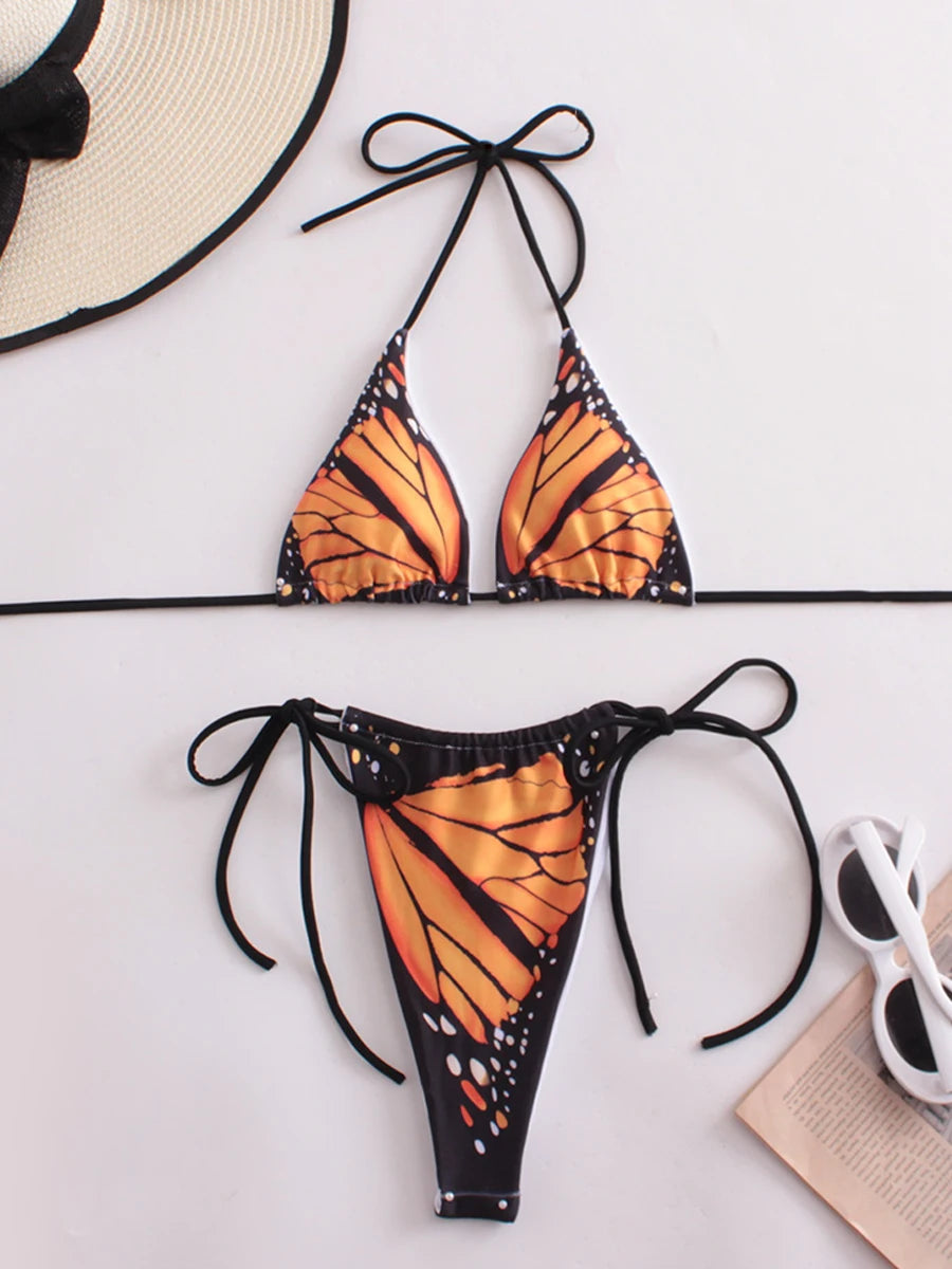 Butterfly Dream Triangle Thong Bikini  Sunset and Swim Orange S 
