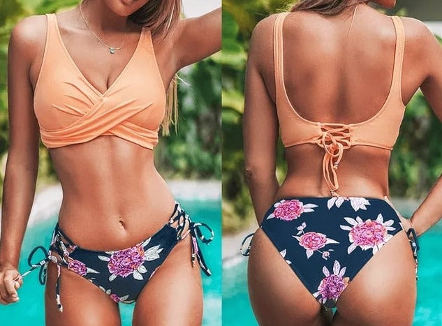 Marbella Low-Waist Lace up Bandage Bikini Set  Sunset and Swim Pink S 