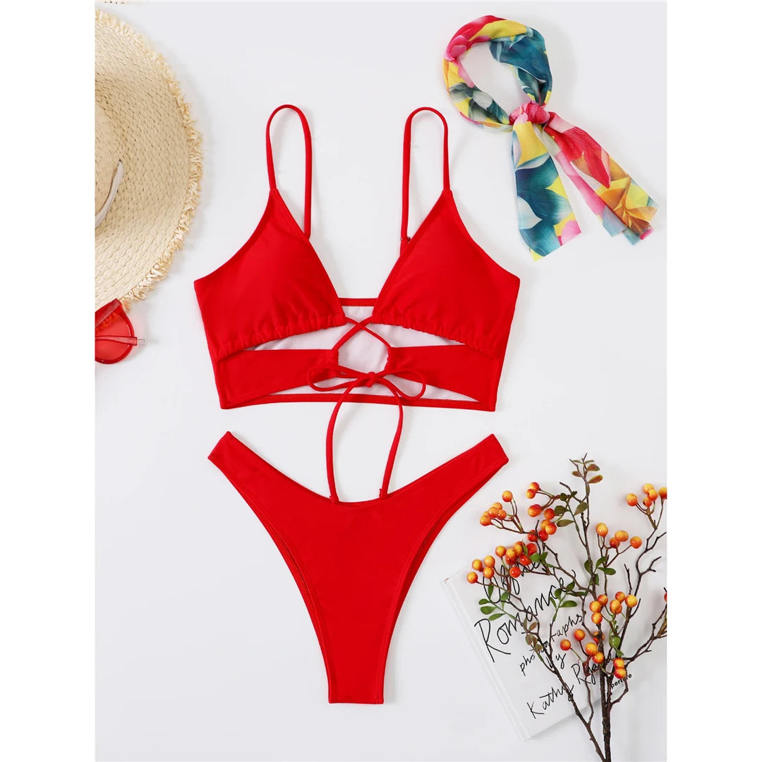 Fiery Passion Cutout Monokini 3 PCS Set With Hairband Cut Out Bikini Sunset and Swim   