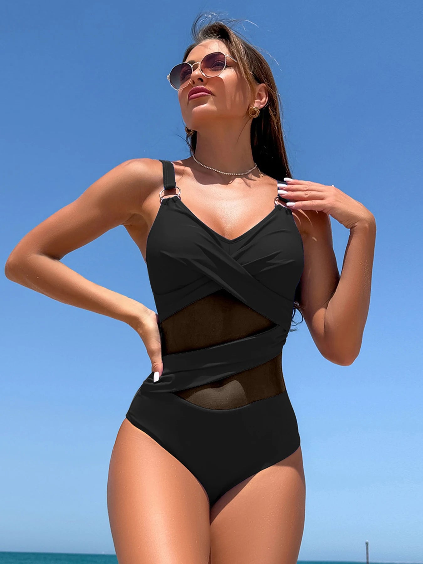 Ocean Breeze Goddess Mesh Detail Swimsuit Sunset and Swim   