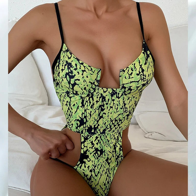 Side Cut Out Snake Print Swimsuit Sunset and Swim