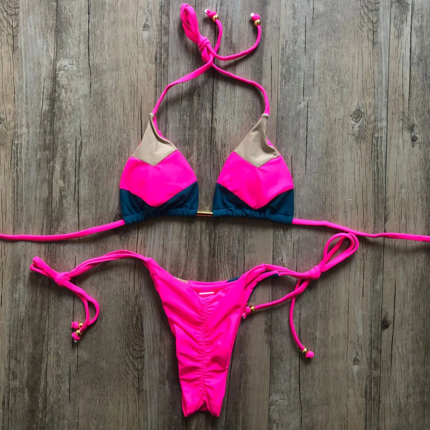 Coastal Colorblock Brazilian Bikini Set Sunset and Swim   