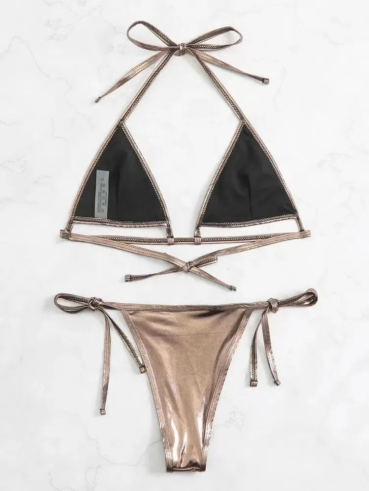 Glamorous Metallic Underboob Micro Bikini Set Sunset and Swim   