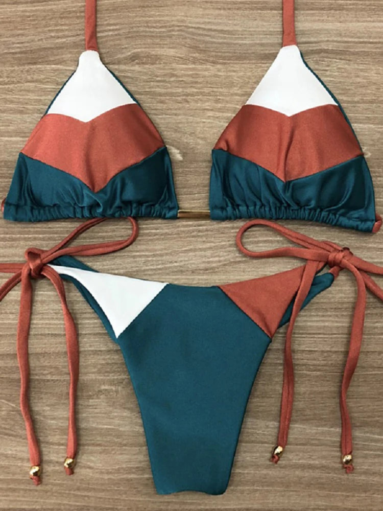 Coastal Colorblock Brazilian Bikini Set Sunset and Swim   