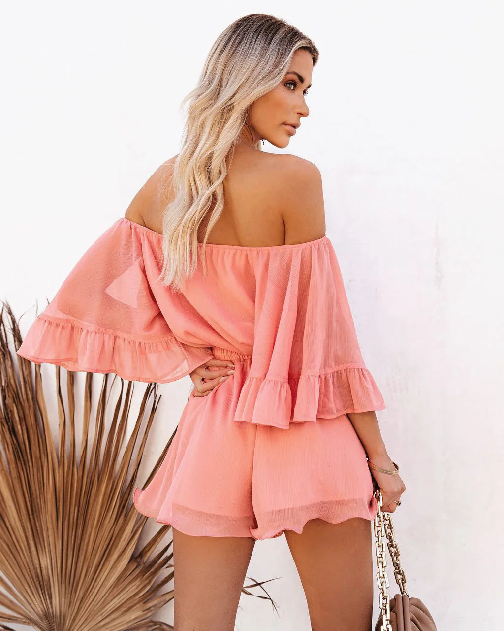 Paradise Awaits Off Shoulder Romper Sunset and Swim   