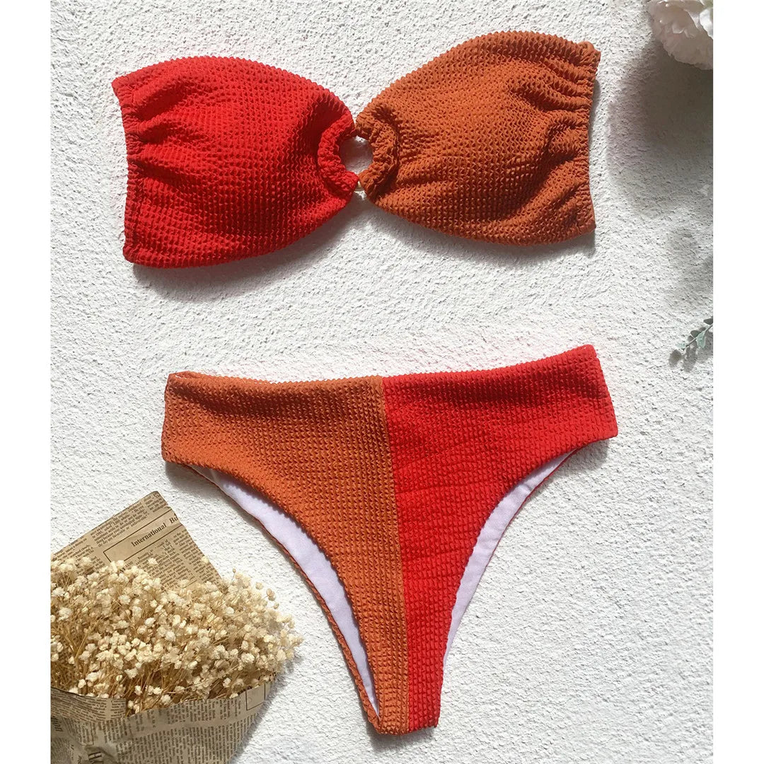 Artemis Ribbed Color Block High Waist Bikini Sunset and Swim   