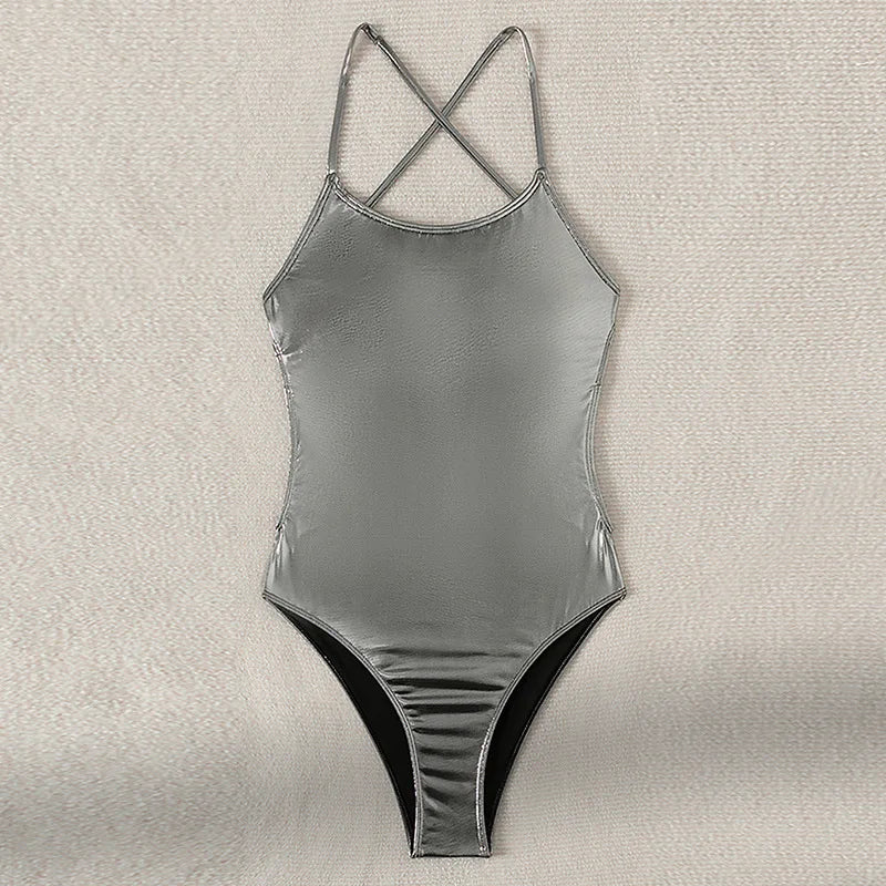 Metallic Waves Silver Swimsuit Sunset and Swim   