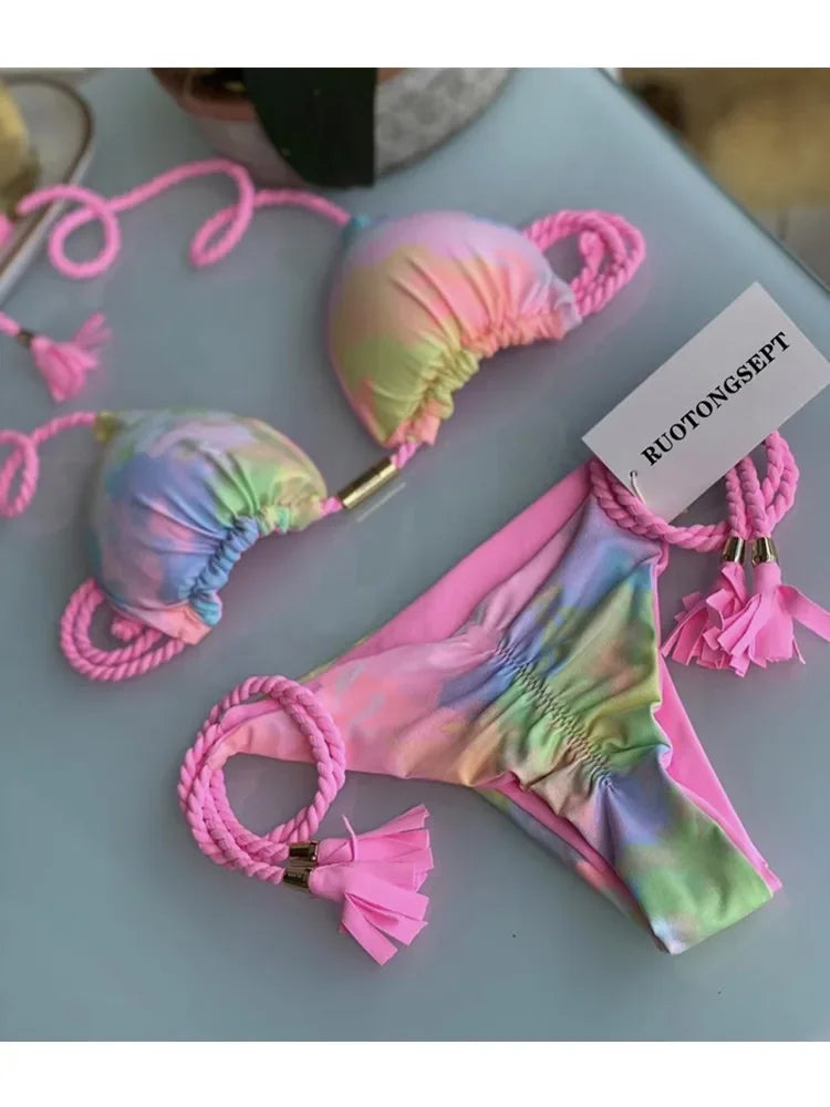 Harper Triangle Bikini Set  Sunset and Swim Colorful L 