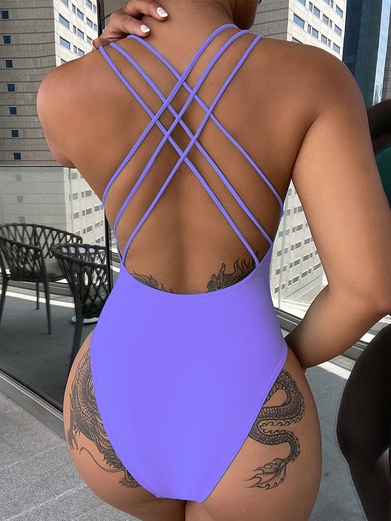 Sexy Back Strappy V Neck Womens Swimsuit  Sunset and Swim   