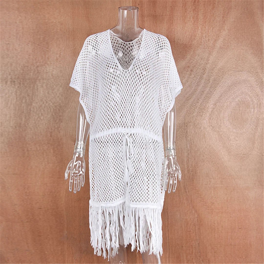 Coastal Charm Fringe Crochet Beach Cover-Up Sunset and Swim   