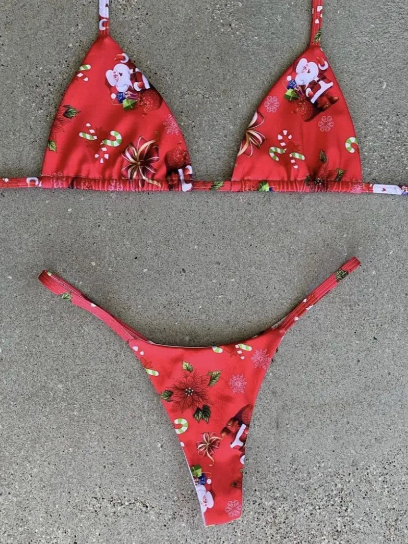 Christmas Micro Thong Bikini Sunset and Swim Red 1 S