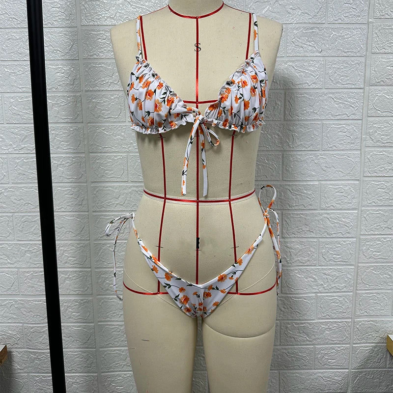 Blossom Dreams Ruffle String Bikini Set Sunset and Swim   