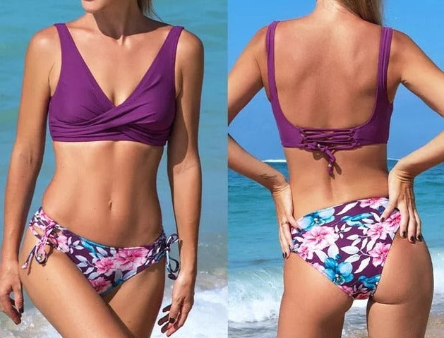 Marbella Low-Waist Lace up Bandage Bikini Set  Sunset and Swim Purple S 