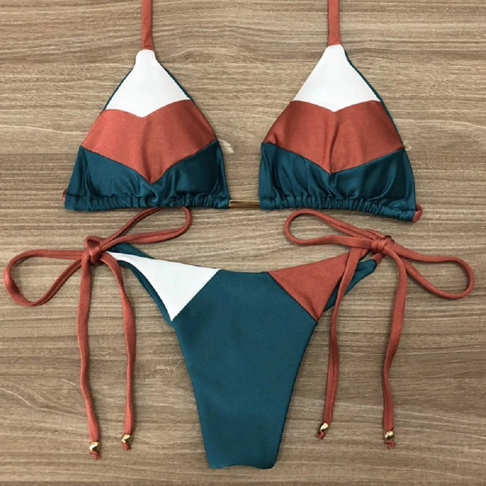 Coastal Colorblock Brazilian Bikini Set Sunset and Swim   