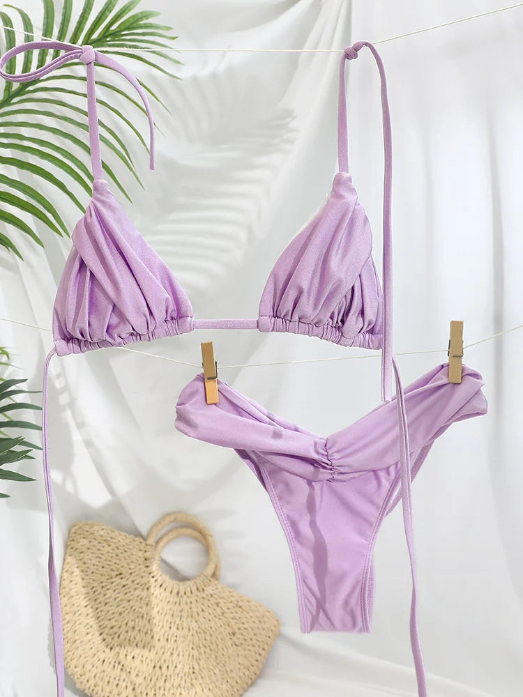 Tropical Bliss Triangle Bikini Set Sunset and Swim Light Purple S 