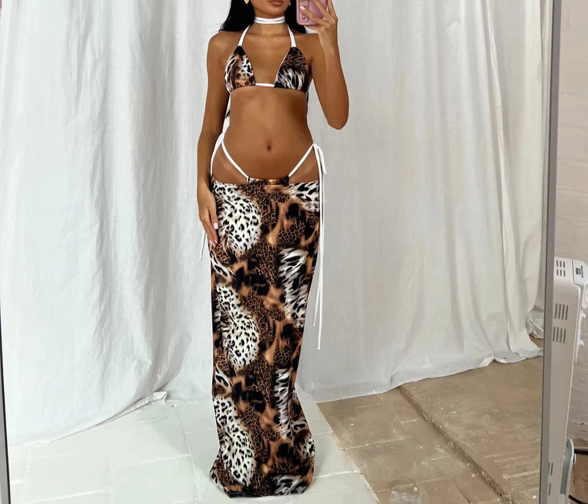 Valentina 3 Piece Leopard Triangle Bikini Set Sunset and Swim   