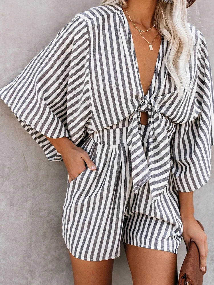 Sunset Strolls Tie-Front Romper Sunset and Swim