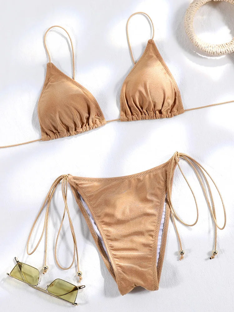 Wave Maker Triangle Bikini Sunset and Swim Beige S 