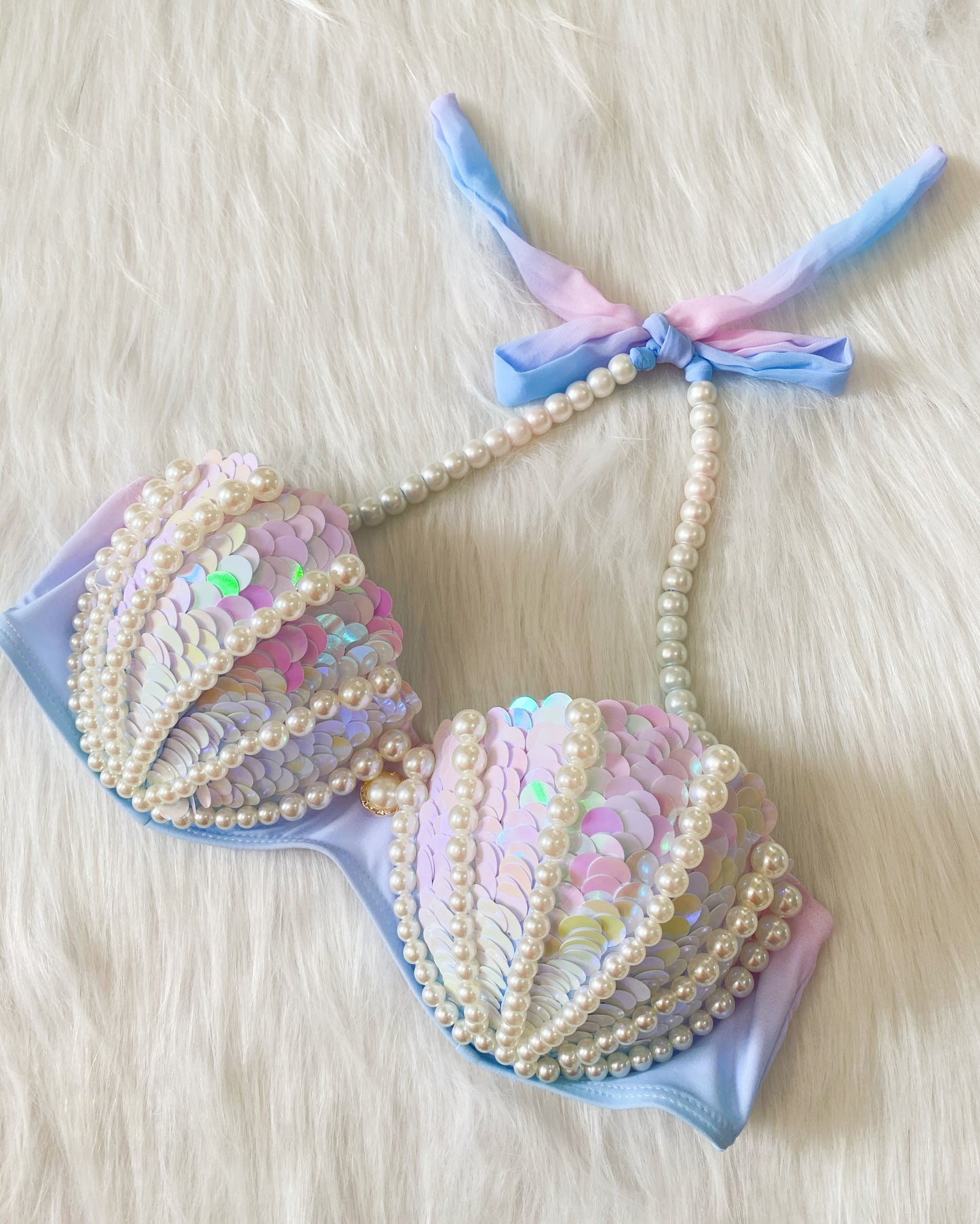 Oceanic Enchantment: Handmade Shell Mermaid Swimsuit  Sunset and Swim Bikini top S 