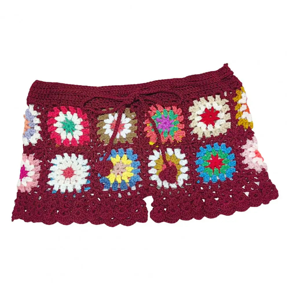 Boho Bloom Crochet Shorts Sunset and Swim Red S 