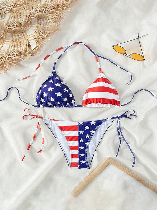 Starlet Stripes American Flag Bikini  Sunset and Swim   