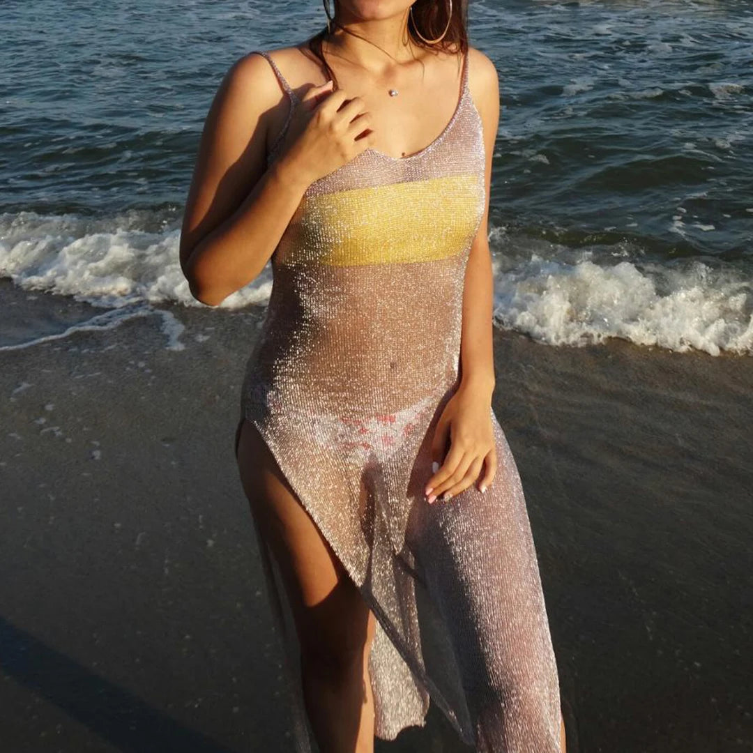 Glimmering Allure Sheer Beach Cover Up Tunic Sunset and Swim   