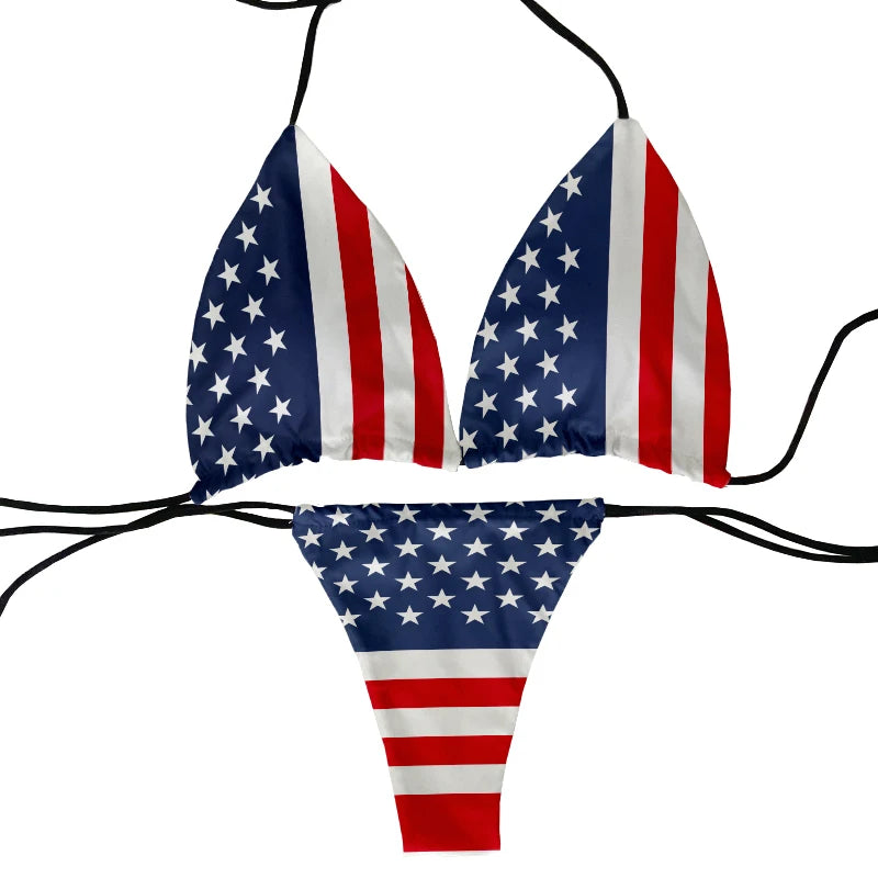 Star-Spangled Siren American Flag Bikini Sunset and Swim Red/White/Blue One Size 
