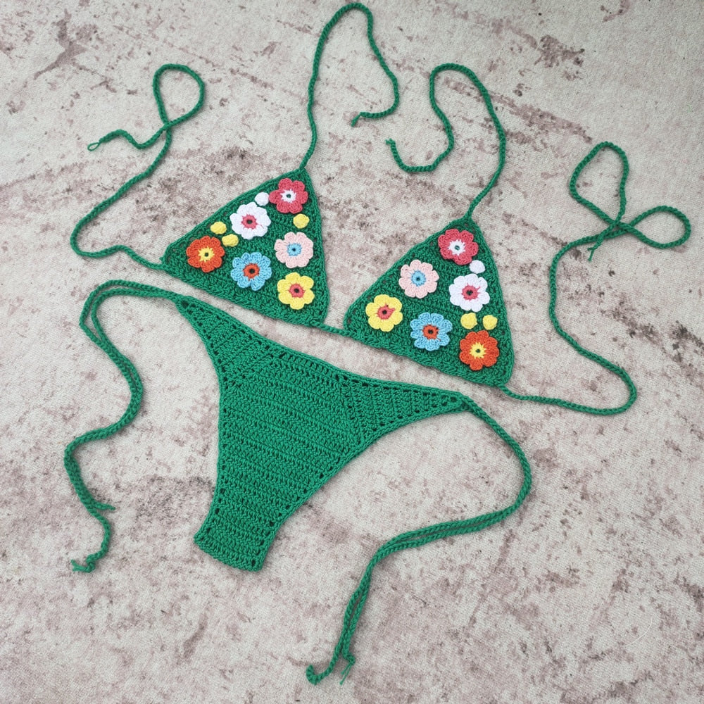 Stunning Handmade Flower Crochet Bikini  Sunset and Swim   