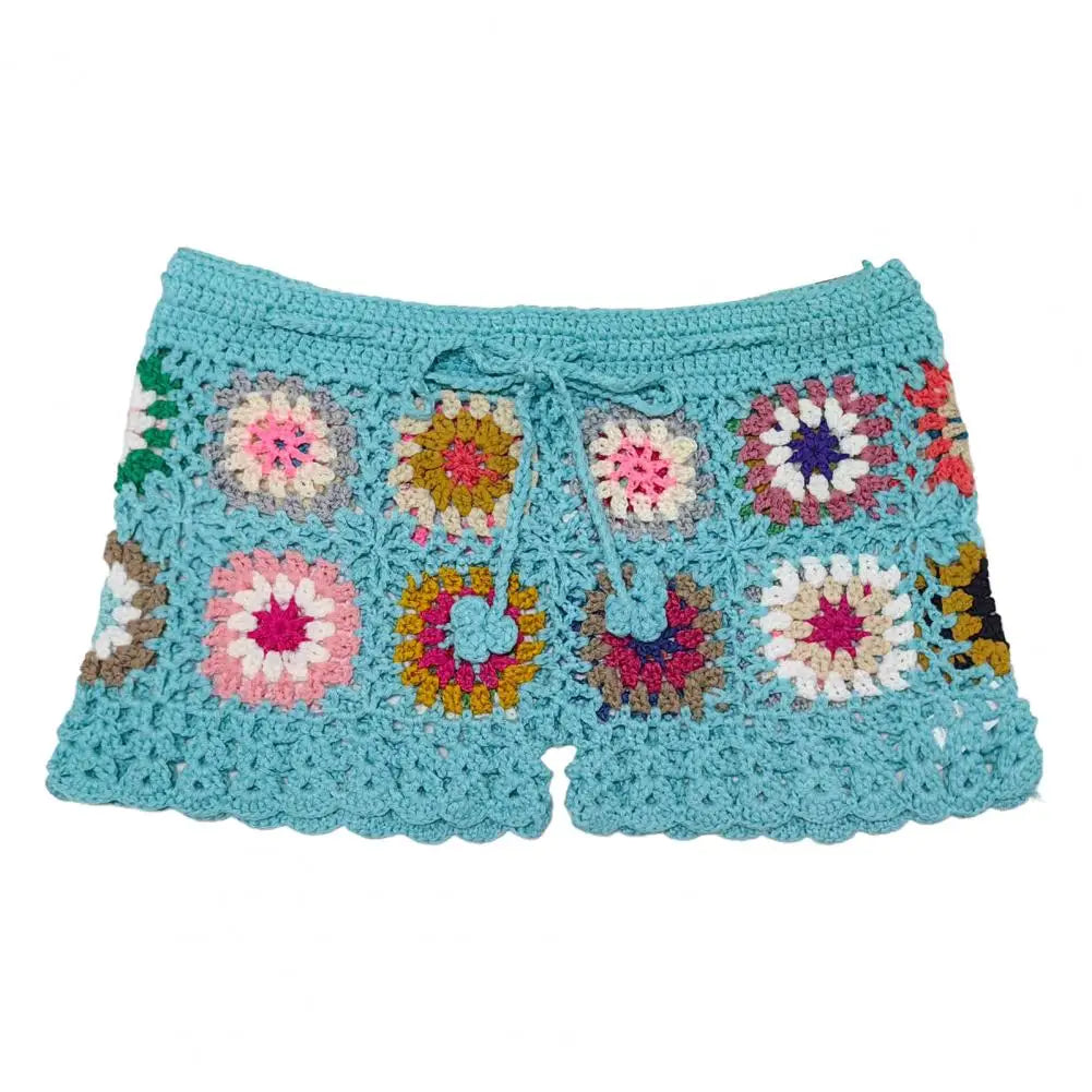 Boho Bloom Crochet Shorts Sunset and Swim Blue S 