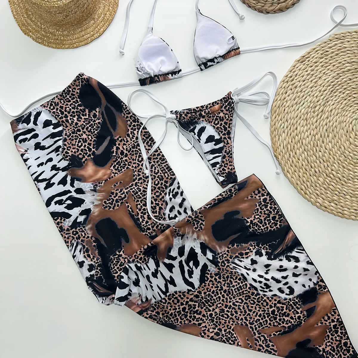 Valentina 3 Piece Leopard Triangle Bikini Set Sunset and Swim   