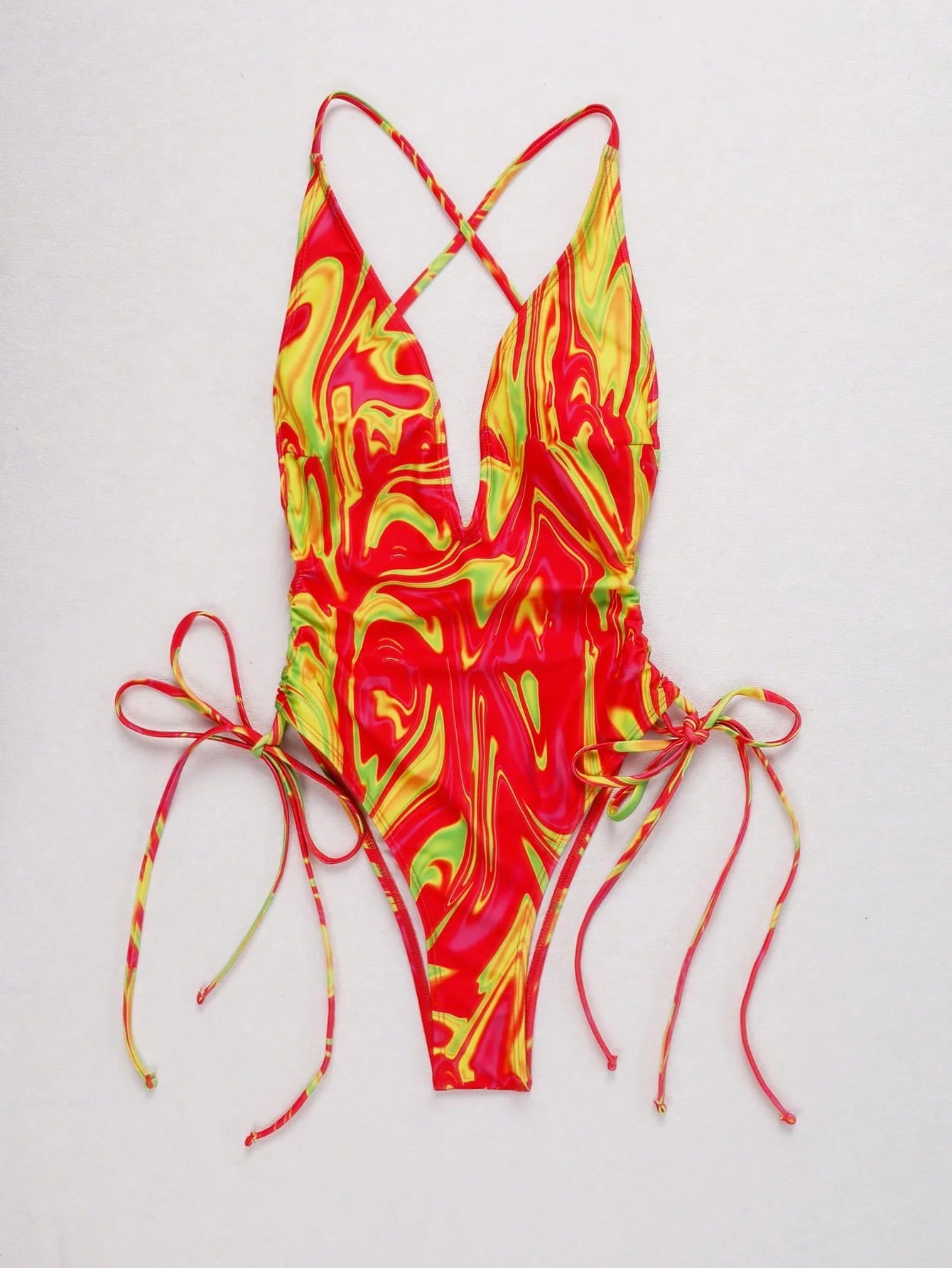 Sunset Lace Up Sexy Backless One Piece Swimsuit  Sunset and Swim Orange S 