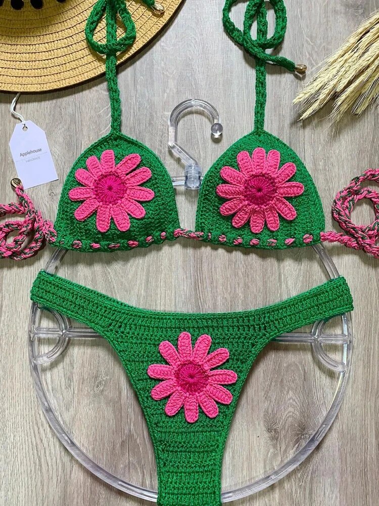 Floral Fantasy Micro Bikini Set  Sunset and Swim Green S 