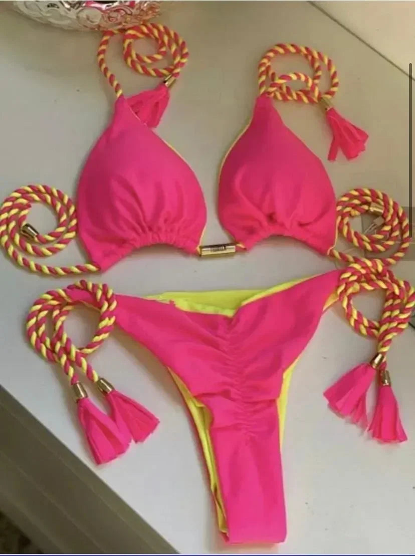Harper Triangle Bikini Set  Sunset and Swim RoseRed L 