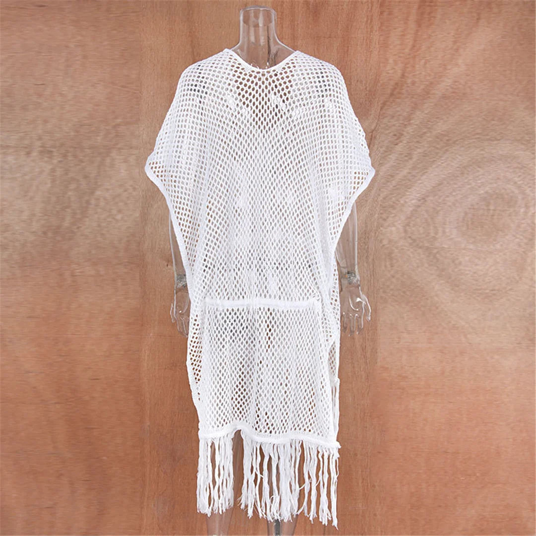 Coastal Charm Fringe Crochet Beach Cover-Up Sunset and Swim   