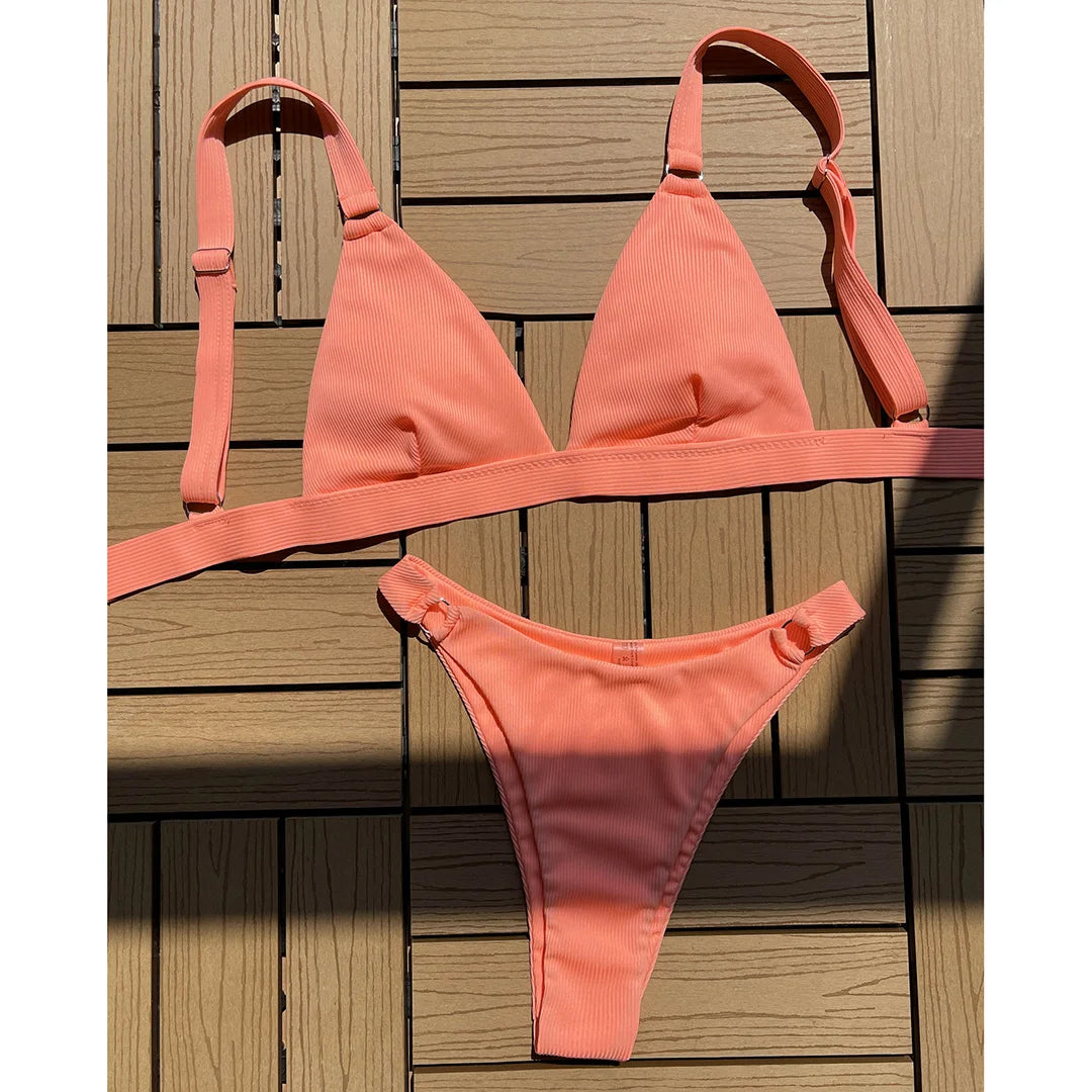 Sunset and Swim High Leg High Cut Ribbed Bikini  Sunset and Swim   