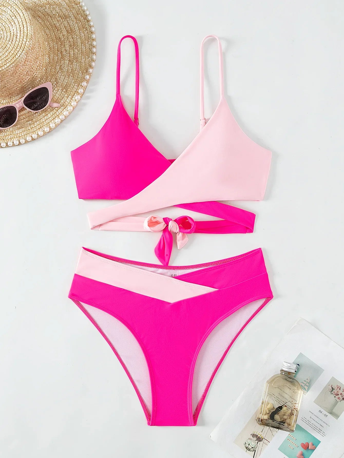 Pink Criss Cross Cut Out Bikini Sunset and Swim   