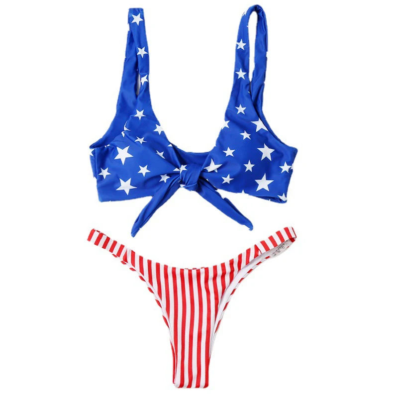 American Beach Goddess Swimsuit Bikini Sunset and Swim Red/White/Blue 4 S 